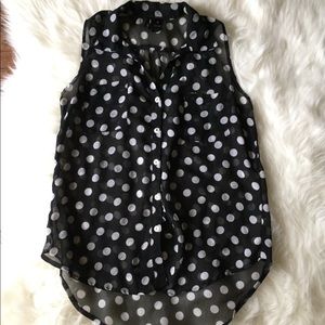 Sheer collared polka dot sleeveless beautiful top